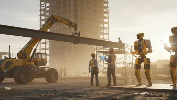 humanoid robots at a job site